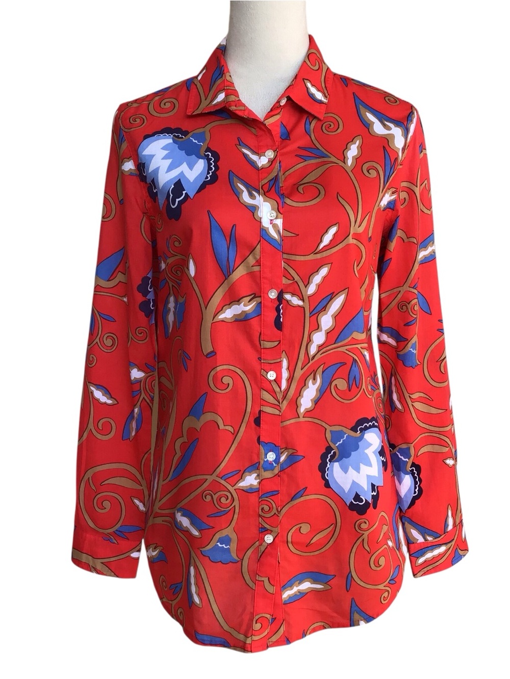 J. McLaughlin Lois Red Floral Button Up Cotton Long Sleeve NEW